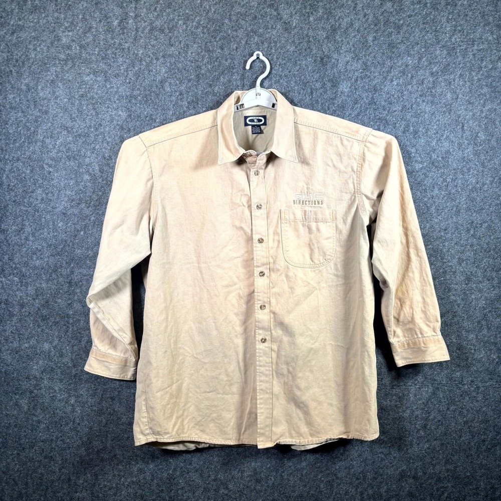 Three Rivers GMC Direction Button-Up Shirt Men's XL Beige Cotton Camping Fishing